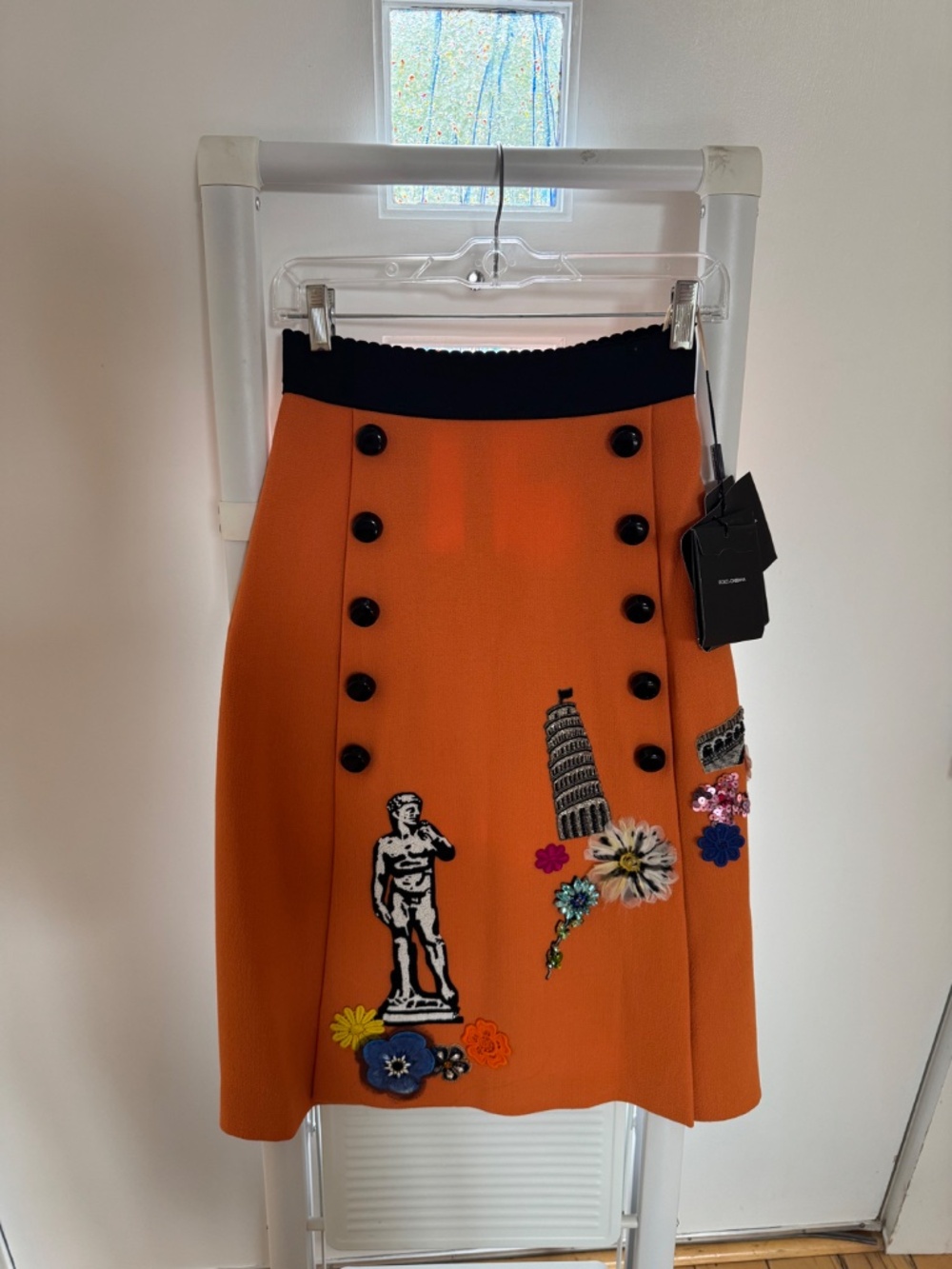Dolce & Gabbana Embellished Wool Orange Pisa Skirt – IT 38 / US 2 - Picture 3 of 6